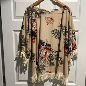 Umgee Multicolor Floral Kimono with Fringe